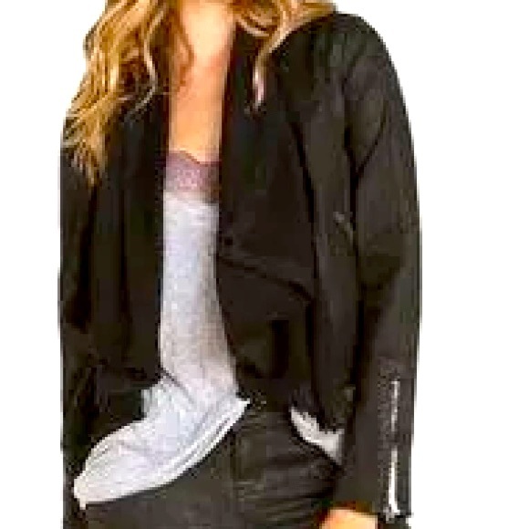 Free People Jackets & Blazers - EUC Free People Black Drape Front Coated Denim Moto Jacket - Super Cool - Size 8